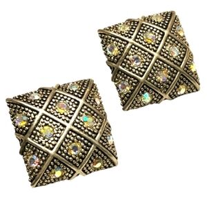 Vintage Rainbow Rhinestone Square Earrings